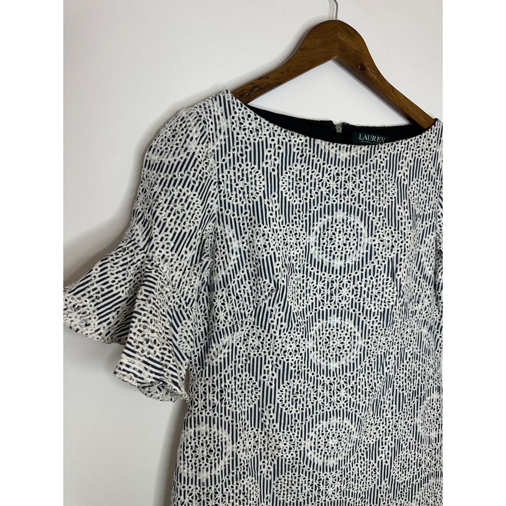 Lauren Ralph Lauren Embroidered Cotton Eyelet Bell Sleeve Sheath Dress Size 4 - Picture 3 of 14